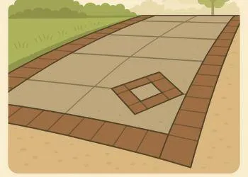 Decorative concrete patio with contrasting stamped border 