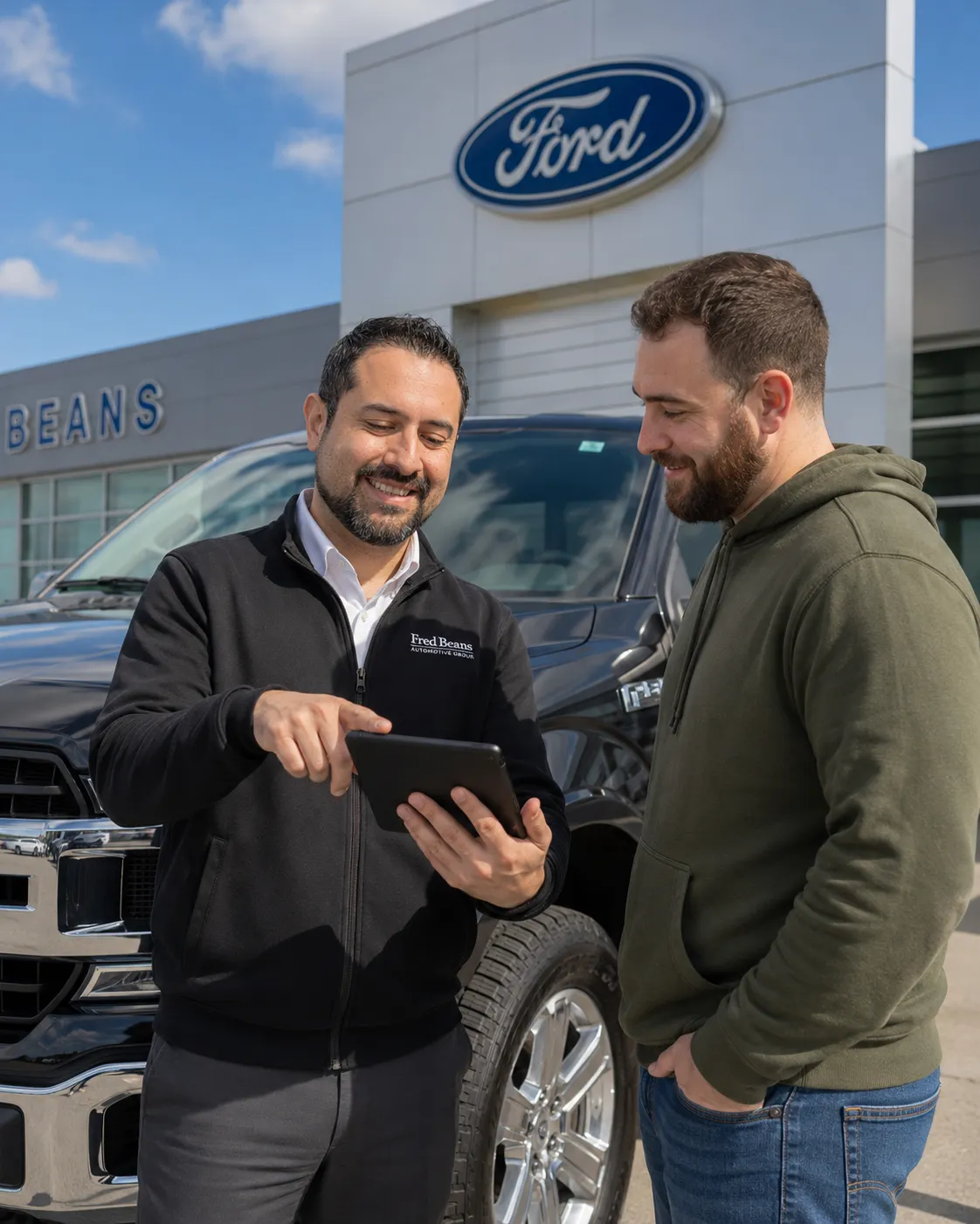 Customer checking trade value offer on phone