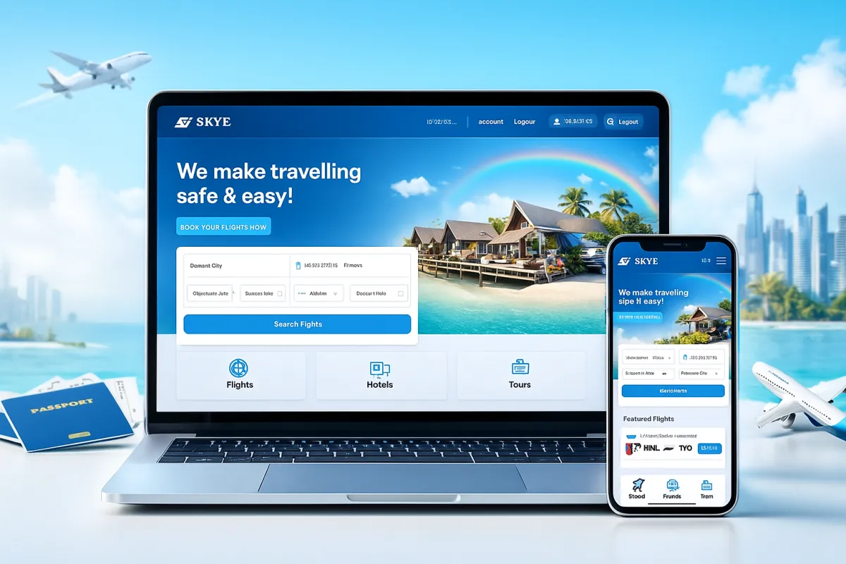 Skye Travel and Tours Booking Portal – Laptop and Mobile Mockup