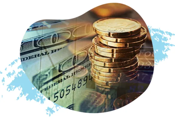Stacked coins and dollar bills illustrating interest accumulation and long term debt payoff over time