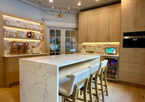 Three glowing orbs on a dark ceiling