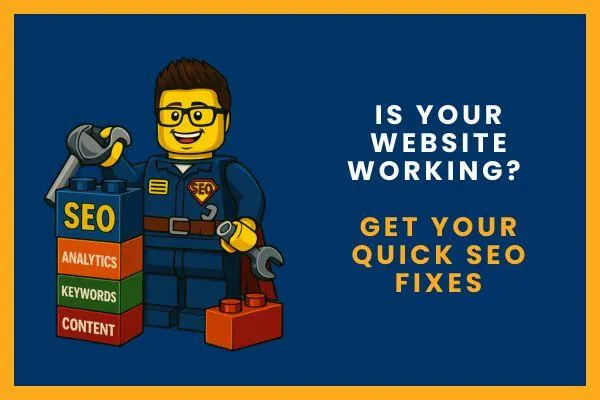LEGO superhero character with SEO blocks, offering quick SEO fixes and website audit services to improve website performance and visibility.