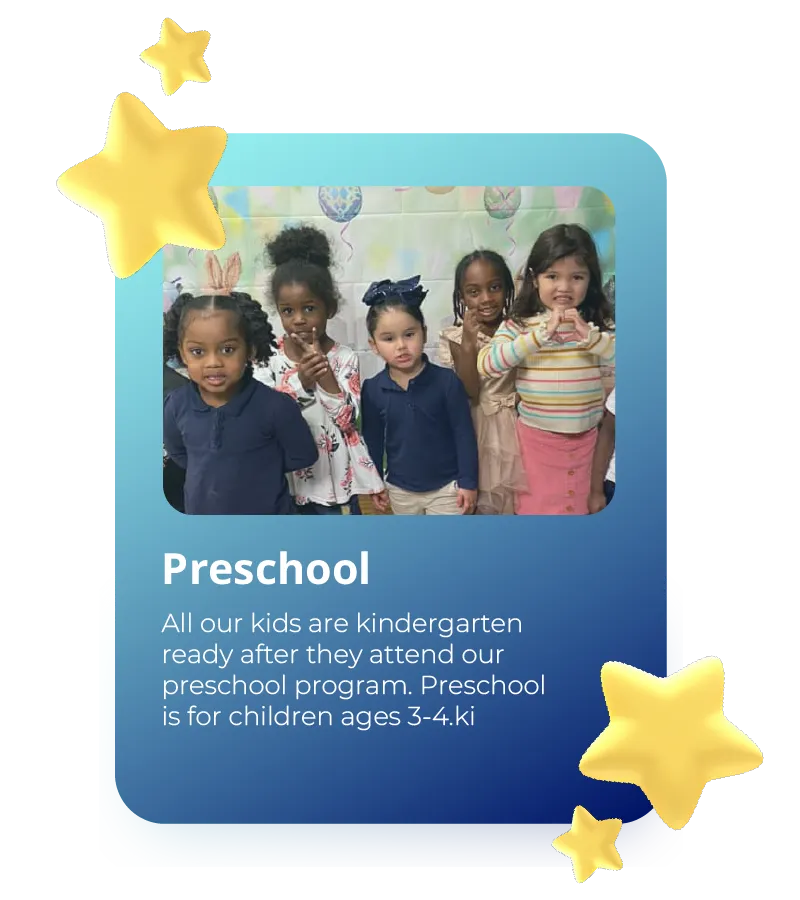 Crescent City Academy Web Card - Preschool,  for children aged 3-4 all our children are kindergarten ready after attending our preschool program