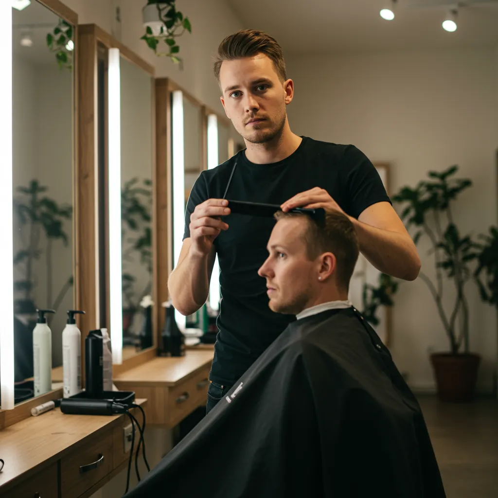 Frisör klipper en kunds hår i en modern salong