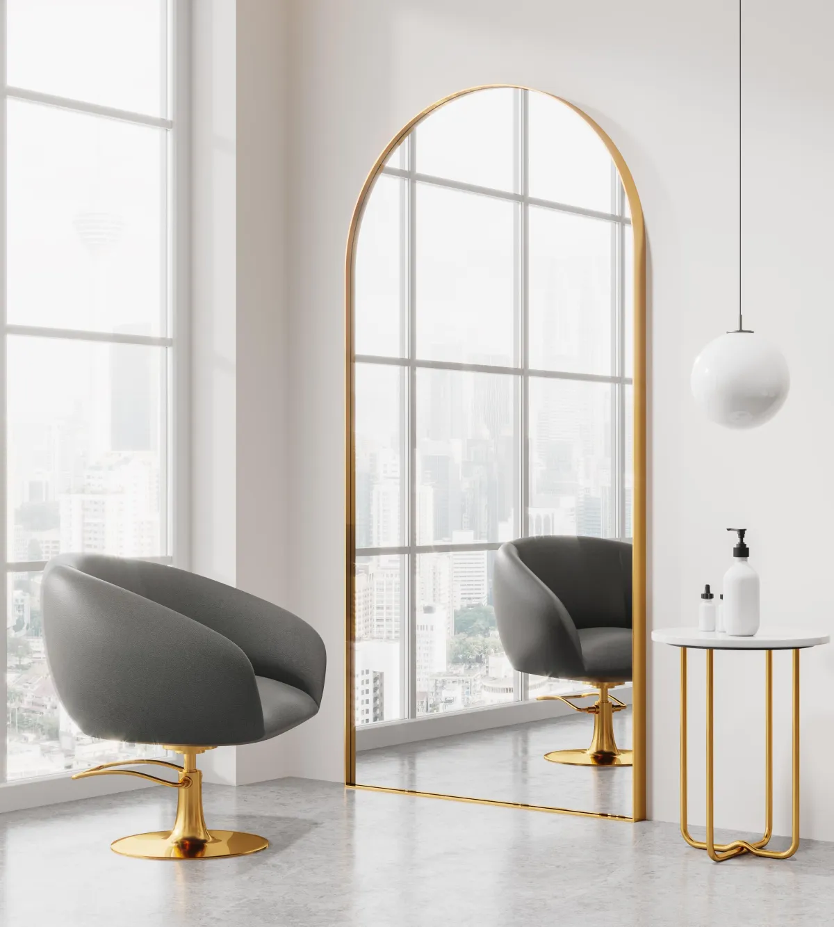 Soft, modern photo of a luxury beauty studio interior