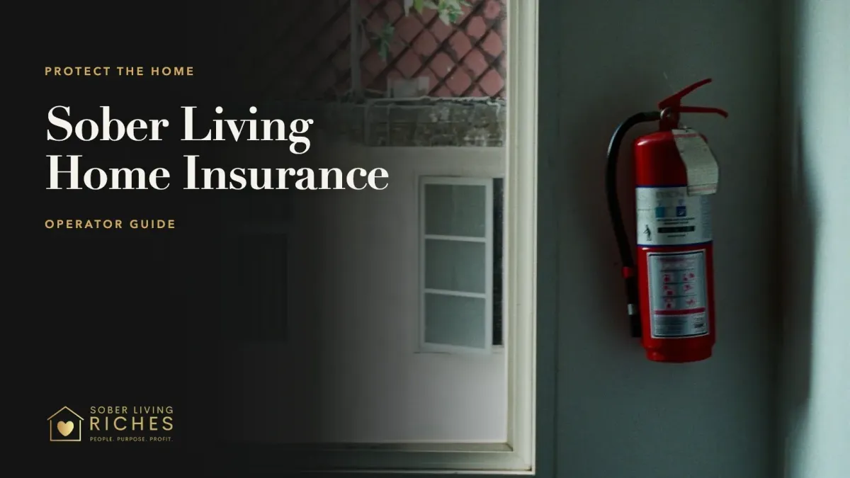 Mounted fire extinguisher beside a residential entryway on the sober living insurance guide