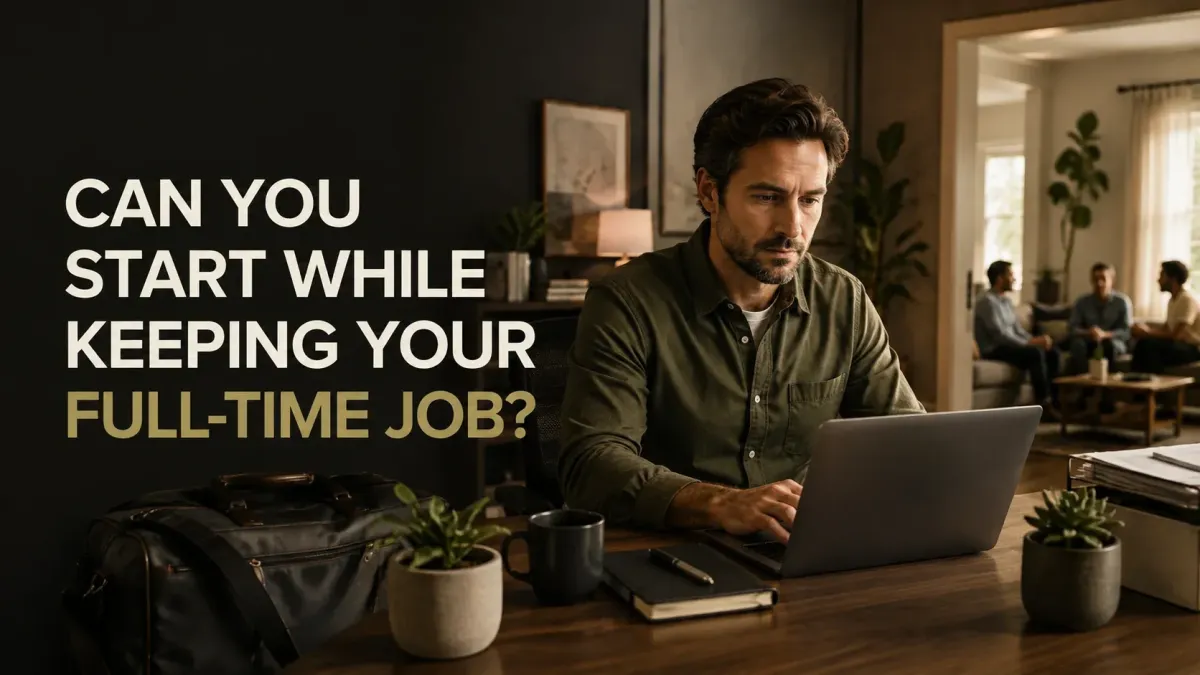 Professional working at a laptop while preparing to operate a sober living home