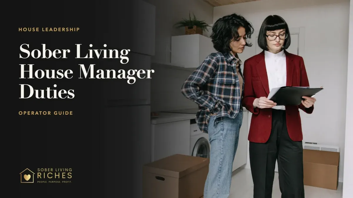 House manager and resident reviewing a written plan in a shared-home kitchen