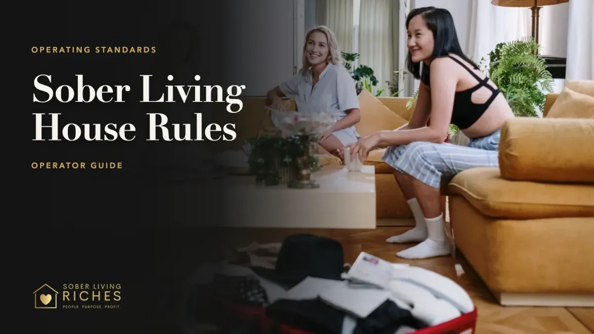 Two women talking in a shared living room on the sober living house rules guide