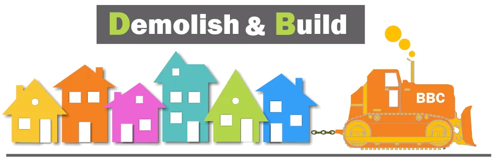 An infographic illustrating the confusion caused by builder promotions. It features four outlined houses, each with a different colored sign above it. The signs read: "Free Nearly Everything" (green), "Never Repeated" (red), "We are the BEST!" (blue), and "Discount Deals" (light blue). The image highlights the marketing tactics builders use, emphasizing the challenge of comparing offers and making informed home-buying decisions.