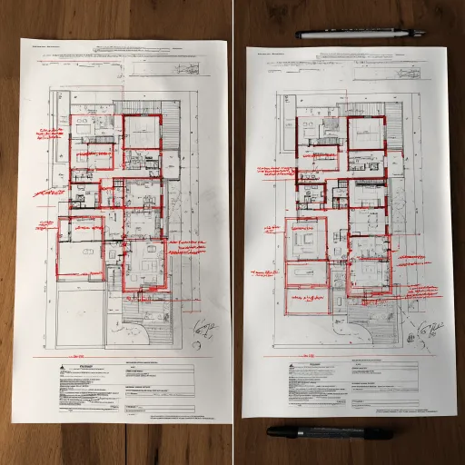 Stacks of house plans sit on a table near a coffee cup during Plan Review and Specification Review for a home in Joondanna, Perth.