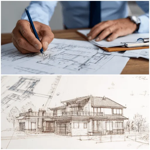 Architectural Concept Design Advice showing a hand drawing and marking early house layout plans on paper in Duncraig.
