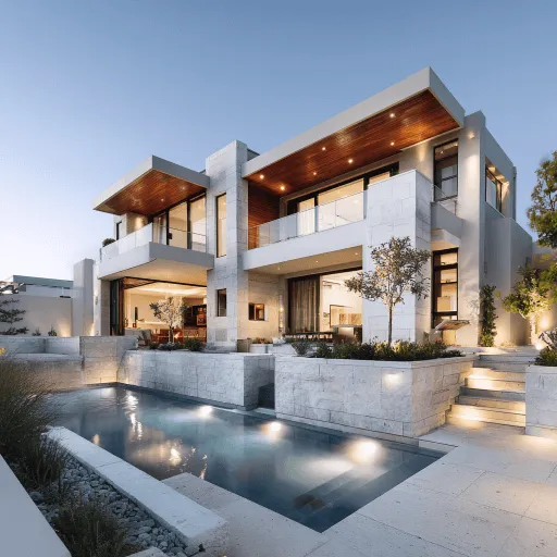 Architectural Concept Design Advice showing a large modern home with outdoor water features viewed from the front in Swanbourne.