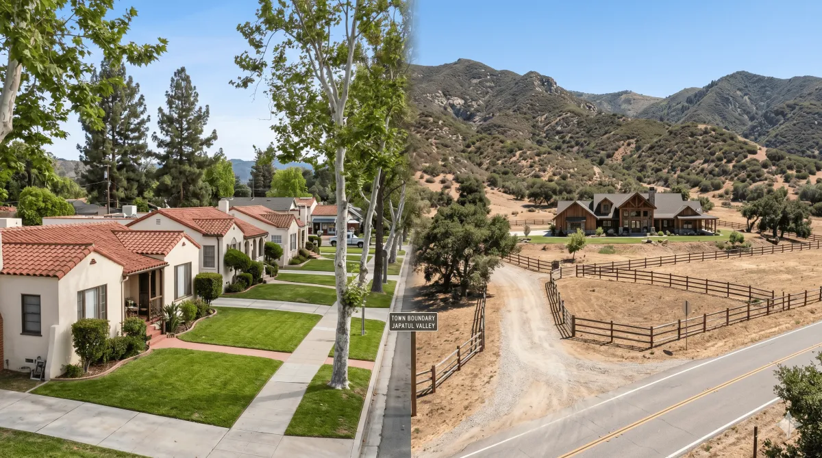 Rural home with acreage in Japatul Valley near Alpine, California surrounded by open land and mountain views