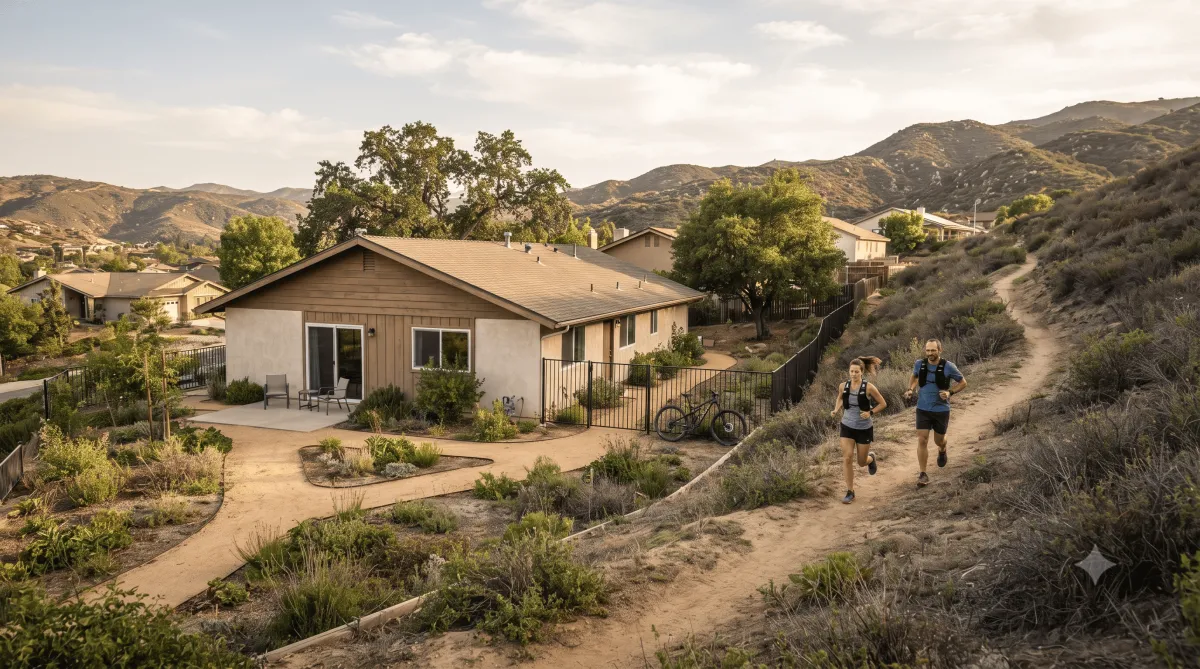 Hiking trail through the scenic foothills and open space of Alpine California