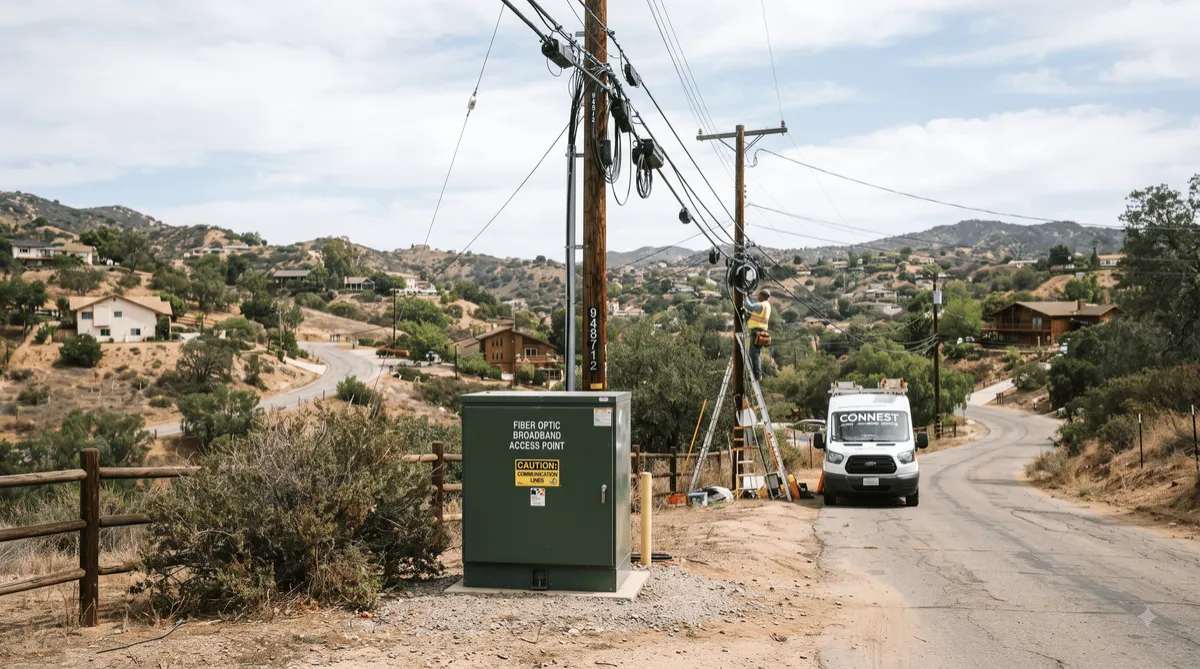 Home office in Alpine California overlooking a rural foothill property with high-speed internet connectivity