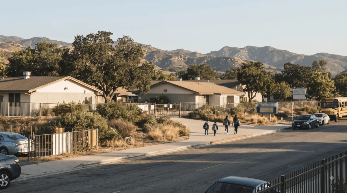 Alpine California school campus surrounded by trees and the foothill landscape of East County San Diego