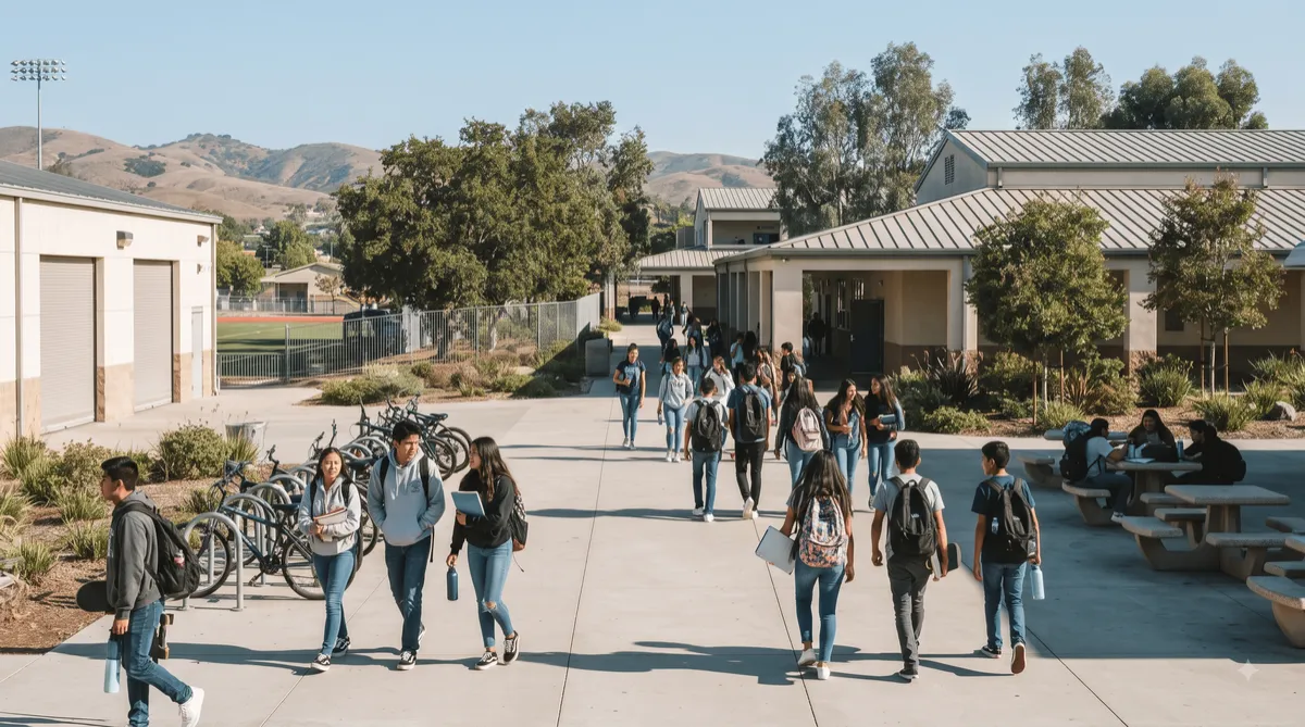 High school campus in East County San Diego surrounded by trees and the foothill landscape near Alpine California