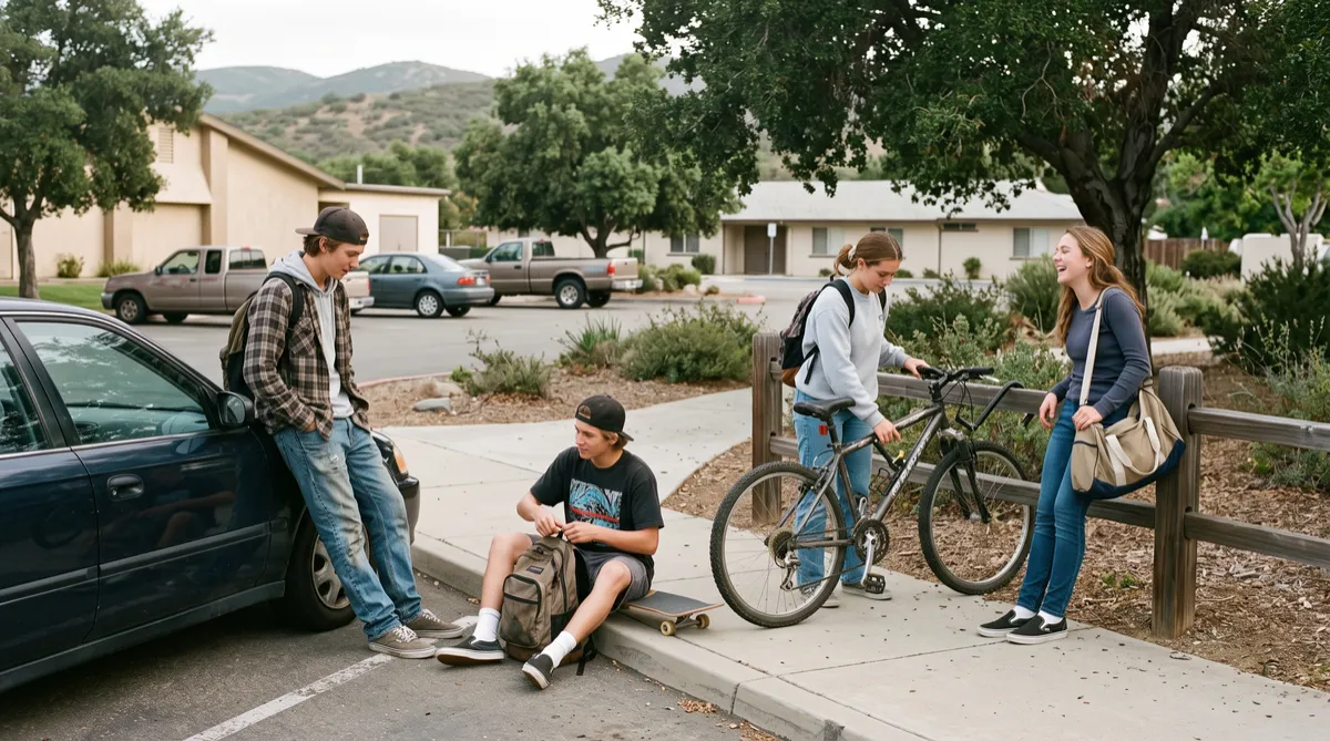 Teenagers spending time outdoors together in a recreation area in Alpine California