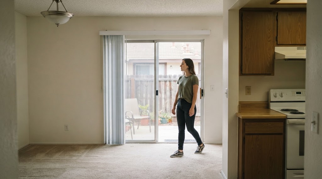 First-time home buyers touring a modest starter home in San Diego and considering its long-term potential