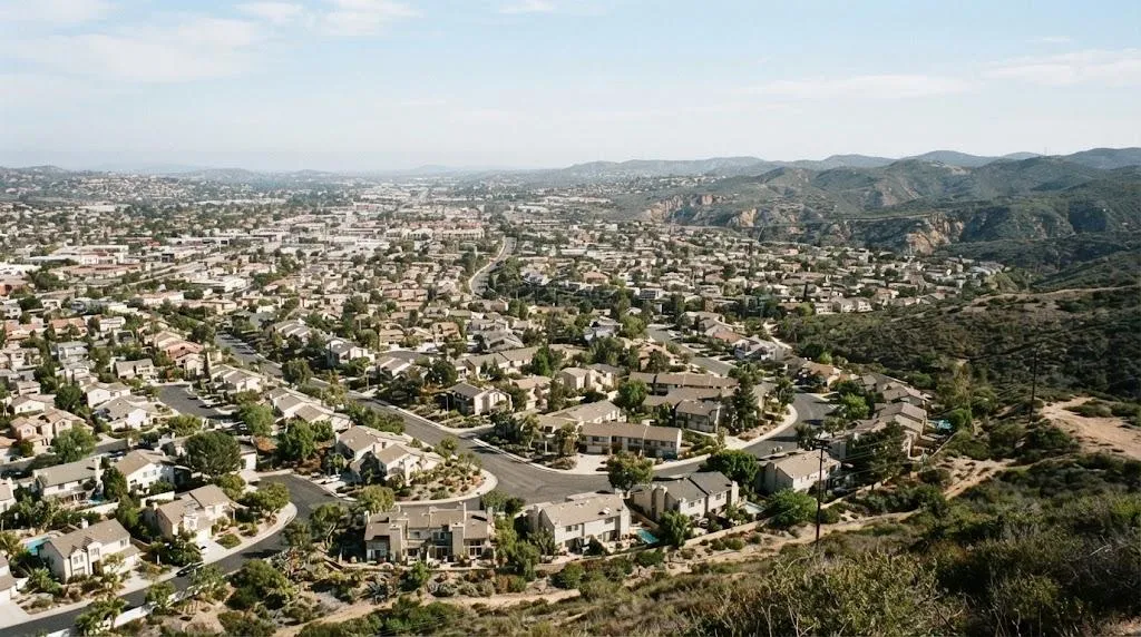 San Diego residential neighborhoods surrounded by coastal terrain and limited developable land