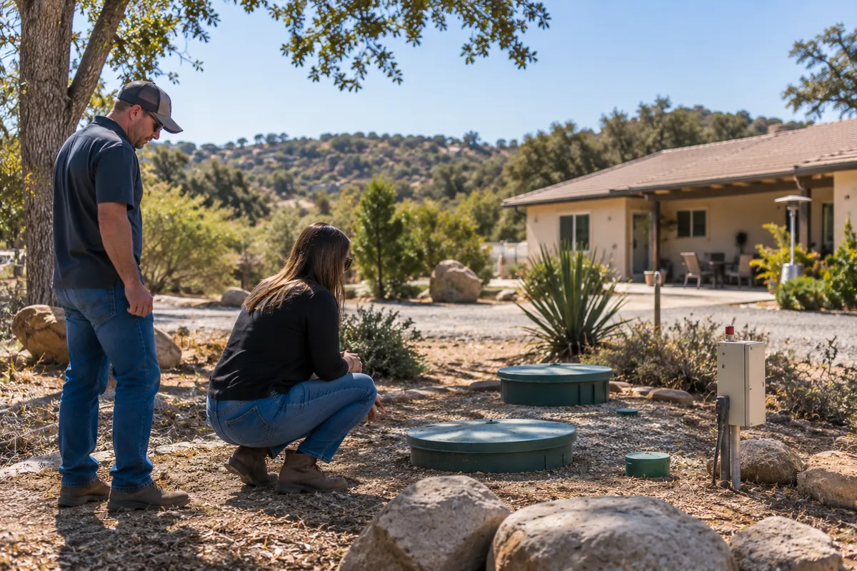 Rural home in Alpine California with acreage and a septic system typical of some East County properties