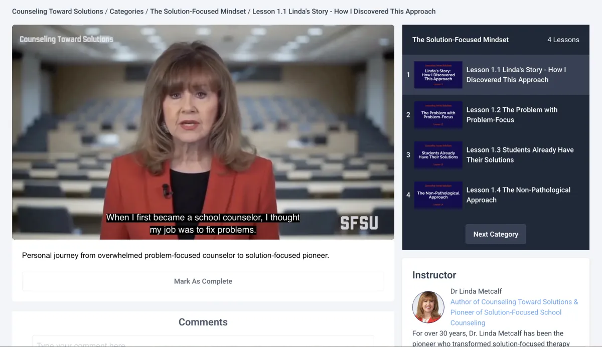 Screenshot of Counseling Toward Solutions course