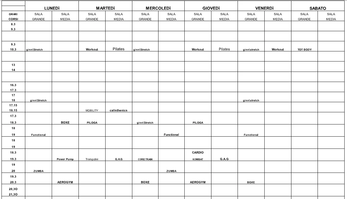 Calendario Corsi NewGym Club Trieste