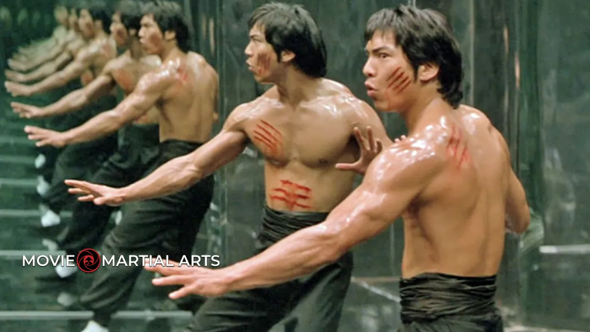 Bruce Lee fighting in the mirror room finale of Enter the Dragon.