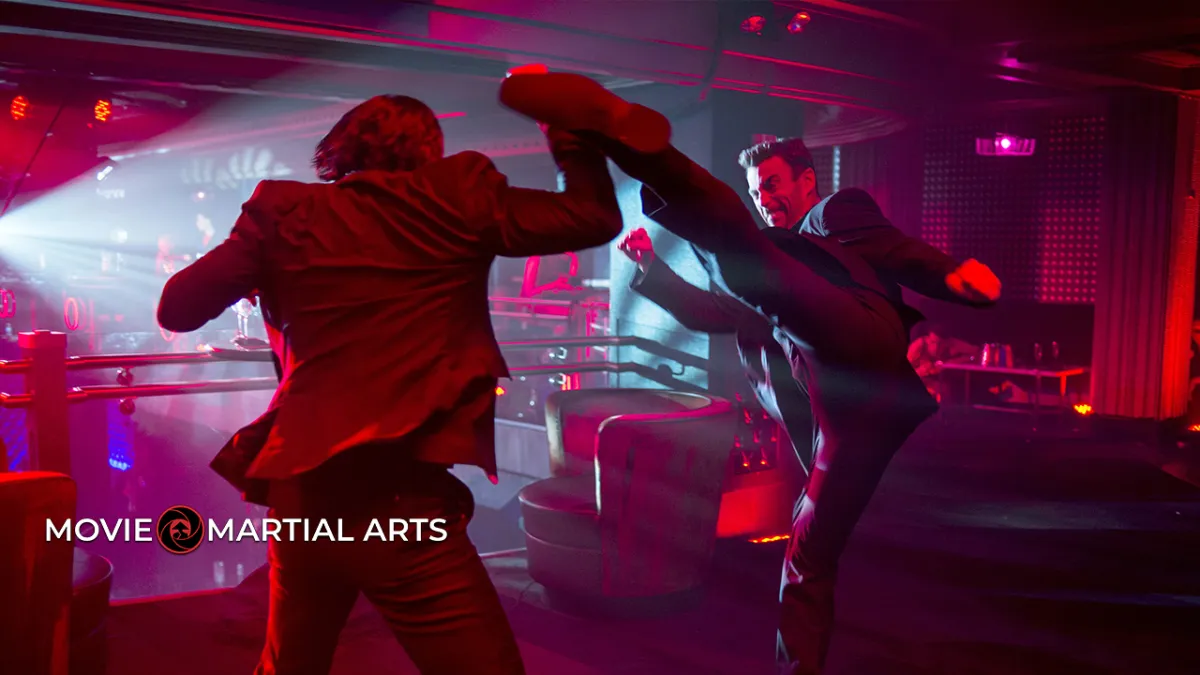 Keanu Reeves performing martial arts and gun-fu choreography in John Wick Chapter 2.