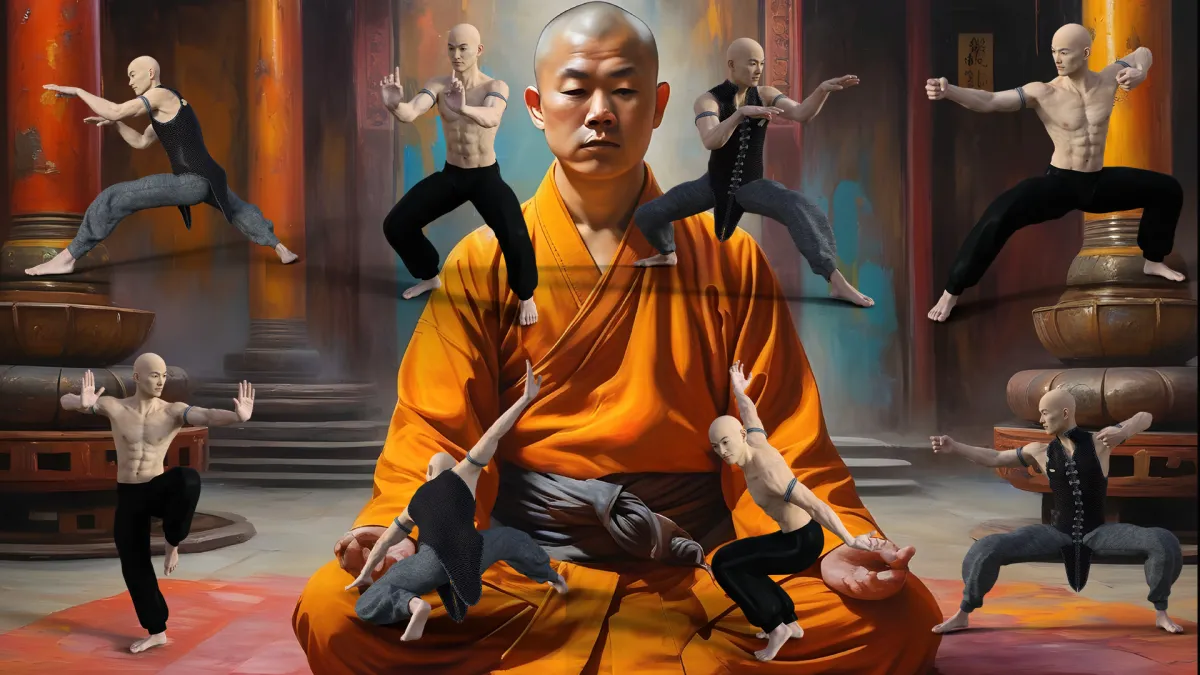 Shaolin monk meditating deeply