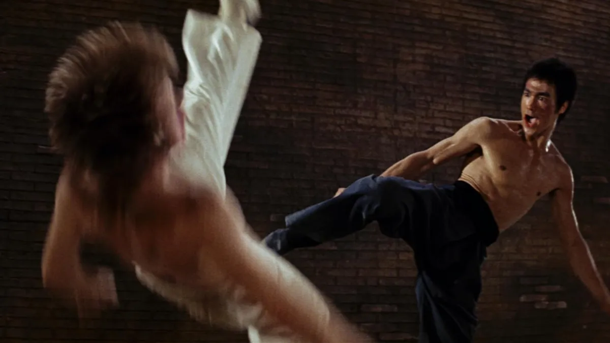 Bruce Lee and Chuck Norris fighting in the Roman Colosseum in The Way of the Dragon.