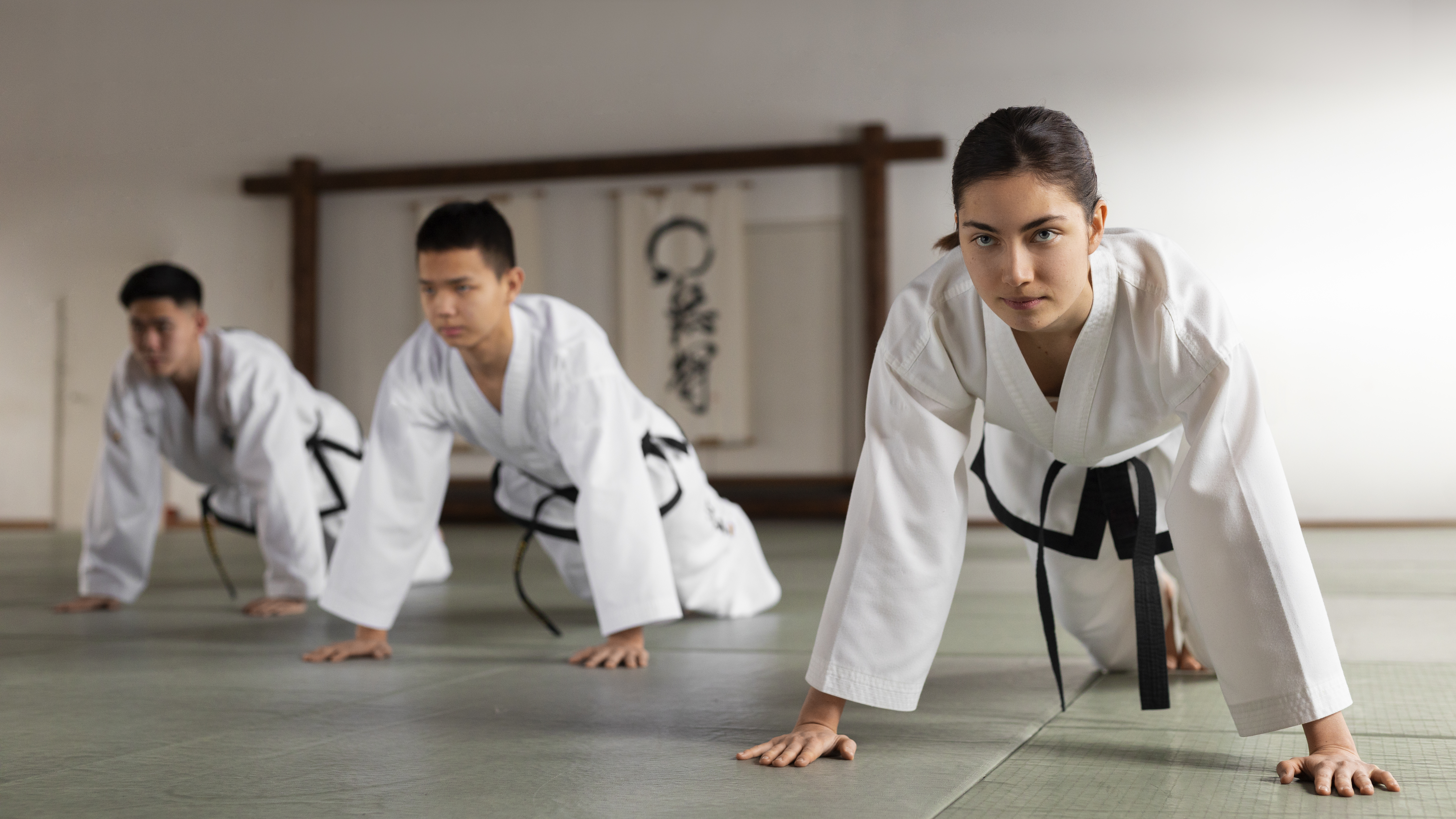 Taekwondo studets practicing