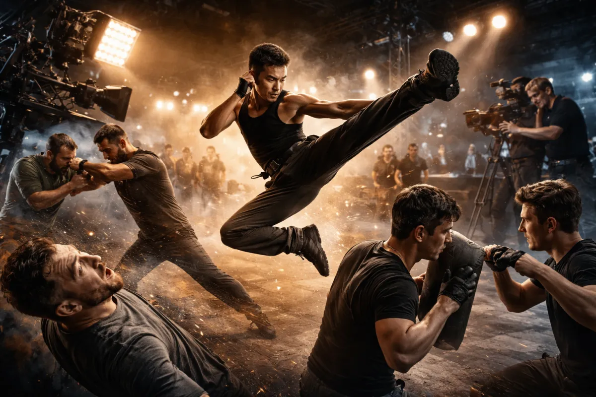 Intense fight sequence on set