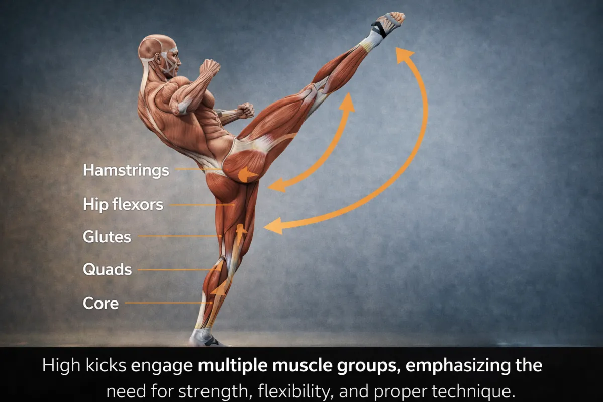 High kick muscle engagement illustration