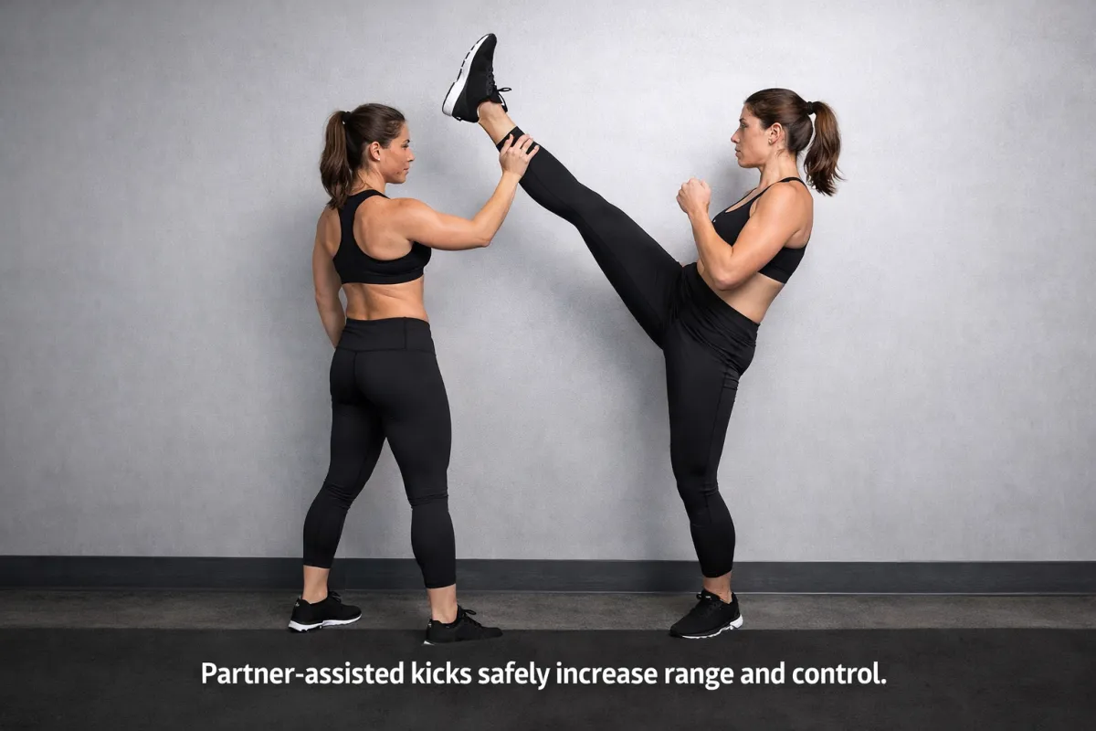 Partner-assisted high kick practice