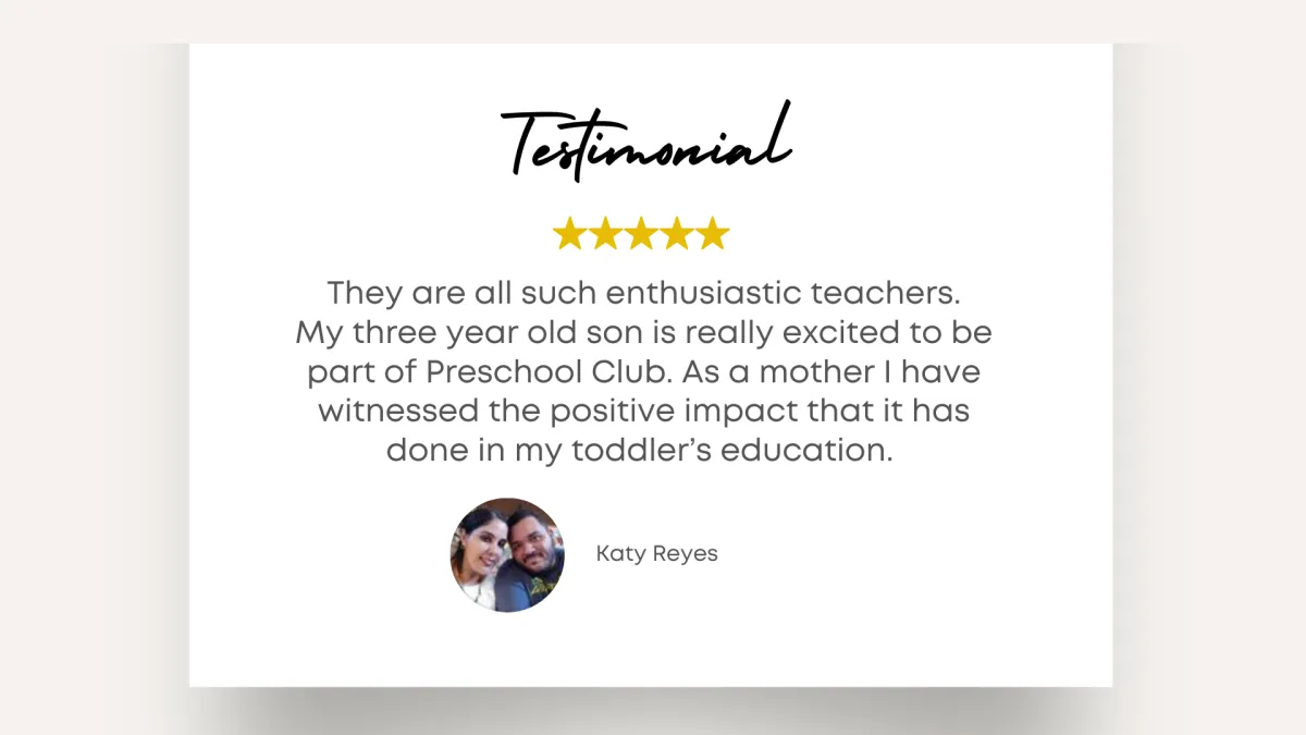 Testimonial - Love it!!! I love the way they add a lot of movement with learning the alphabet. Lots of energy and enthusiasm! - Susan Falotico 