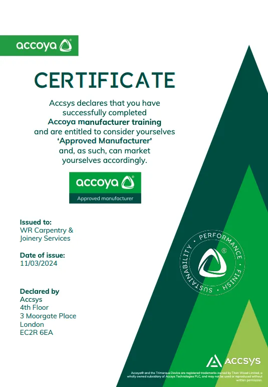 Accoya Approved Manufacturer Certificate