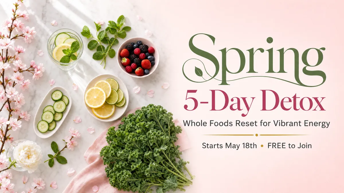 spring detox image with fresh fruits and mint sprigs, lemon water. 