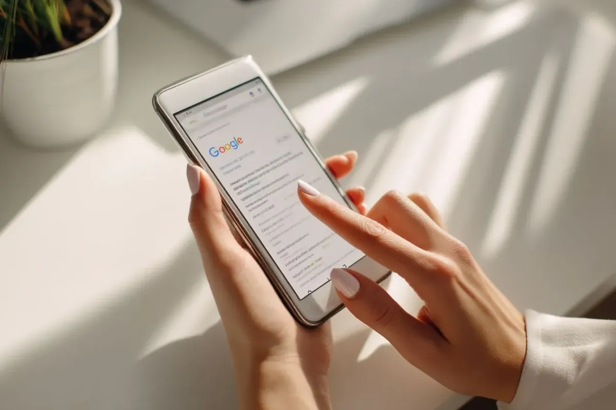 Close-up of hands holding a phone .