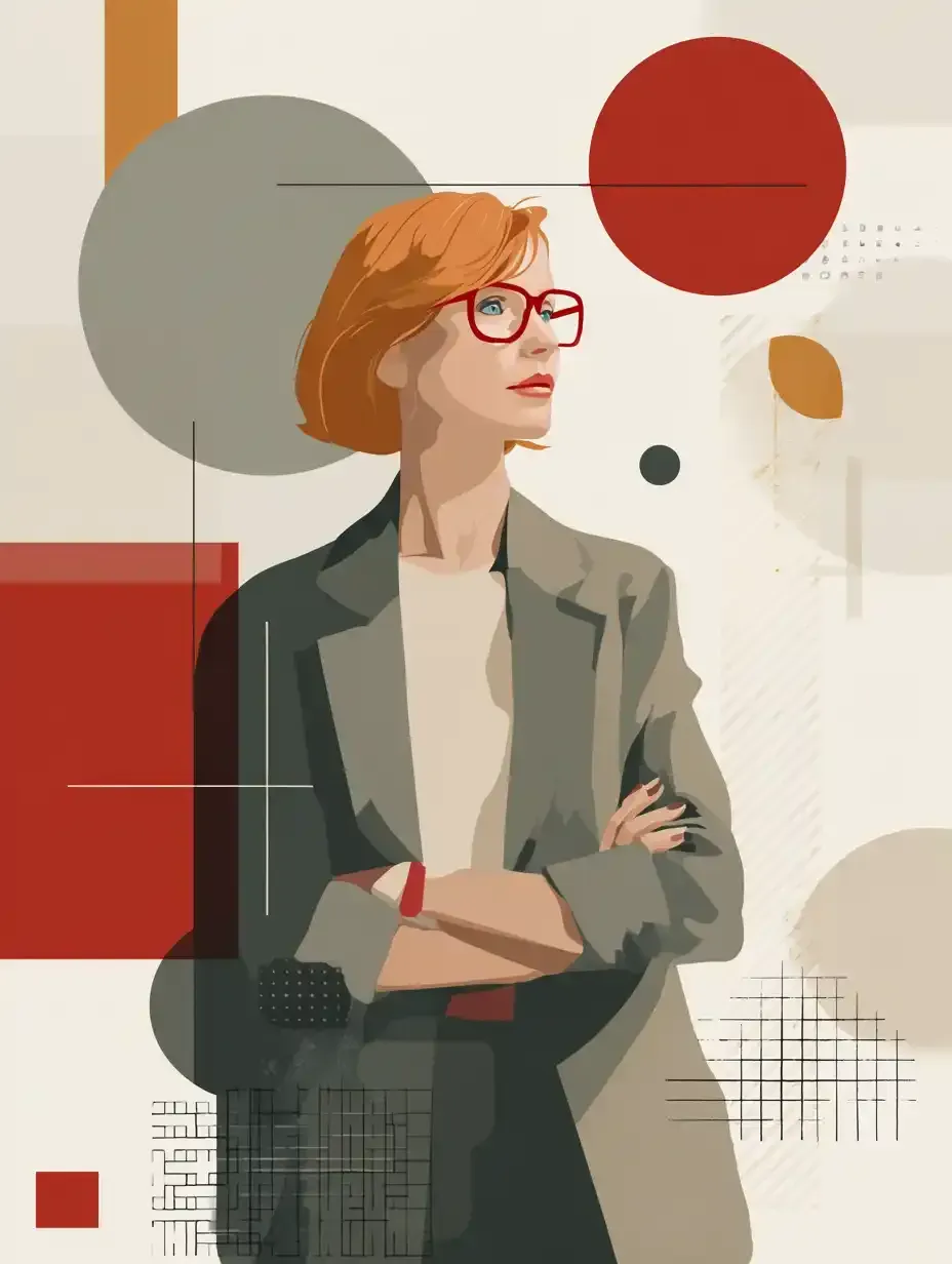 Illustration of woman with red glasses and arms crossed.