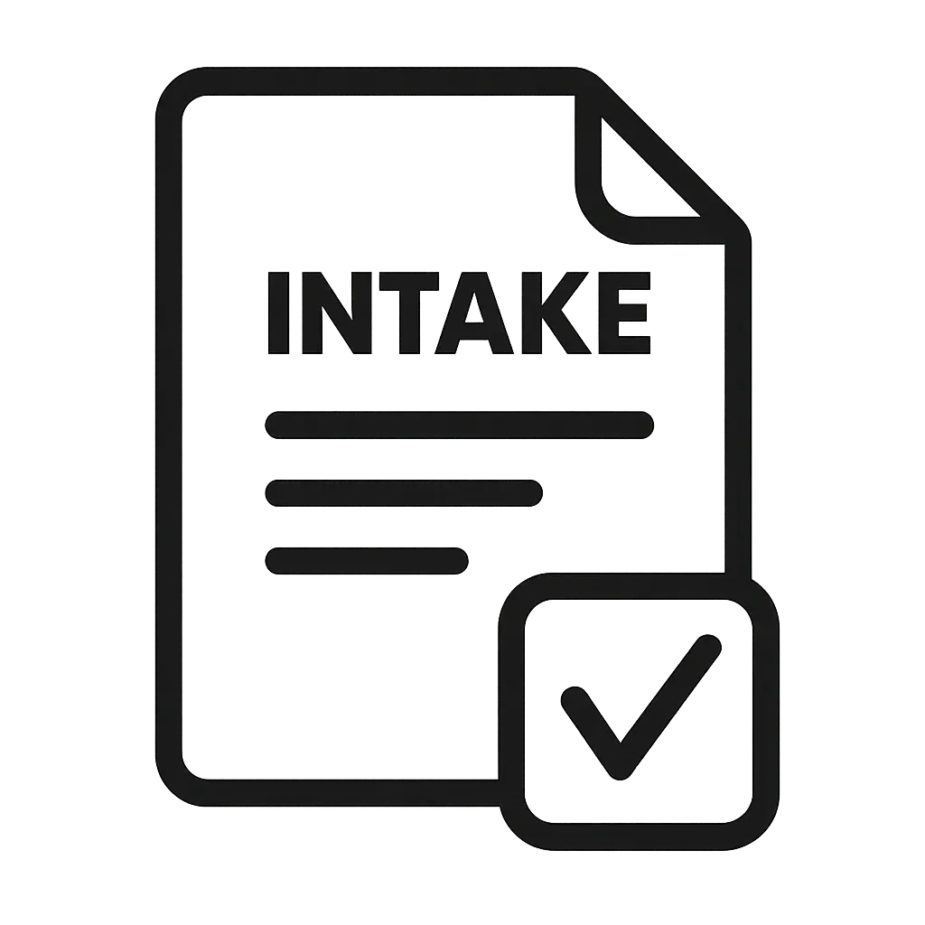 Intake form icon showing a document with a checkmark symbol