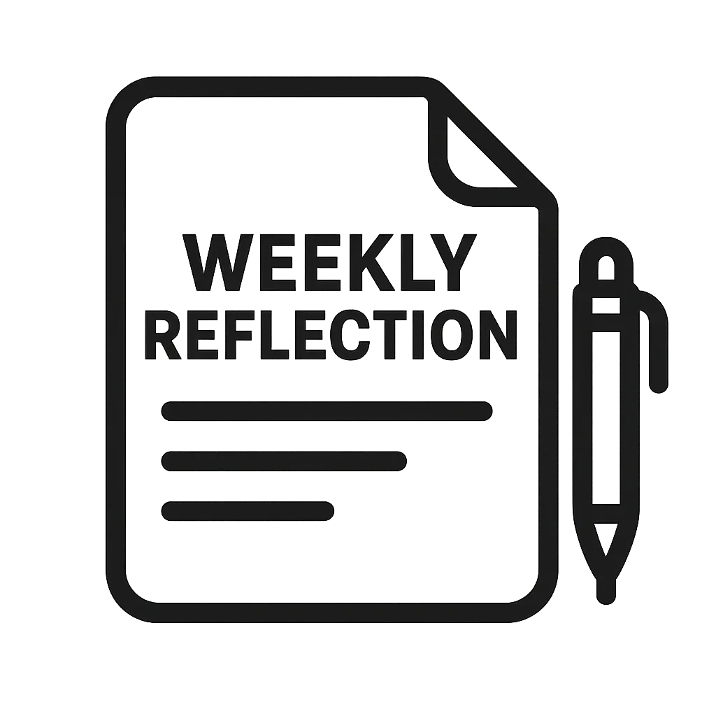 Weekly reflection form icon showing a document with a pen beside it