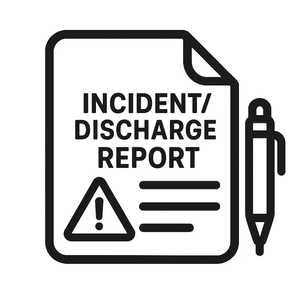 Incident and discharge report icon with a warning triangle symbol on a document