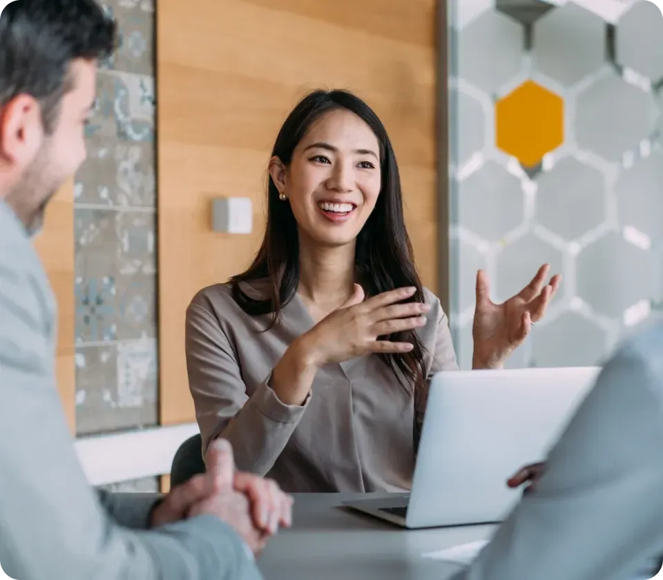 Sales professional presenting ideas during meeting with client in office