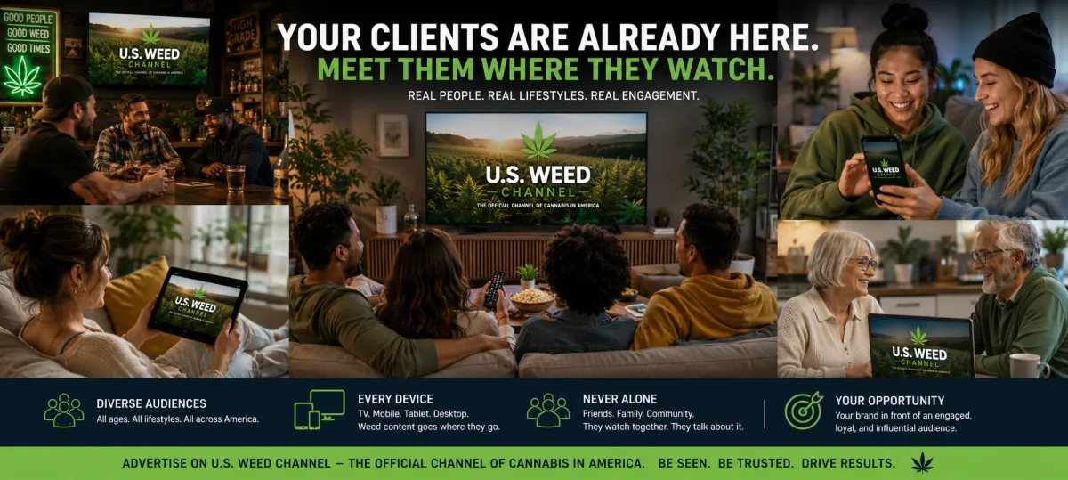 Aspirational affluent lifestyle imagery showcasing high-end cannabis culture and global reach
