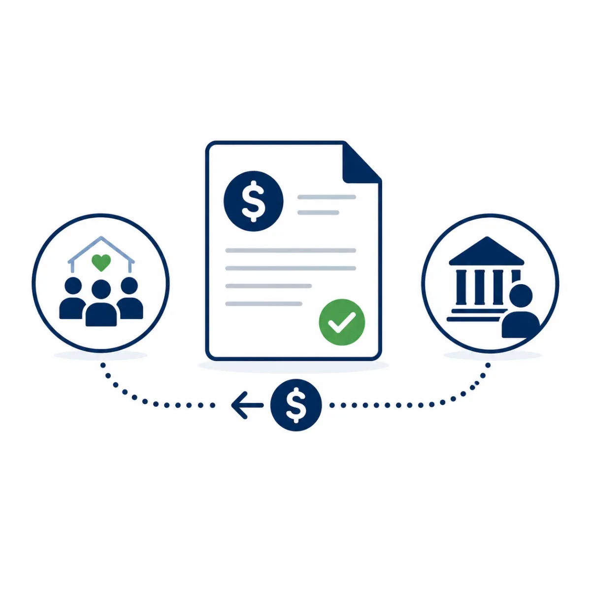 Nonprofit grant reimbursement illustration showing documented expenses, reimbursement requests, and grant funding returned to support program operations.