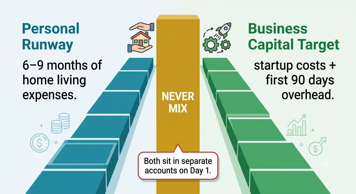 Two separate funds a new HVAC contractor needs: 6 to 9 months personal runway and a separate business capital target