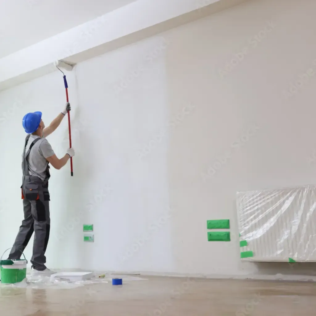 Professional painter using roller to paint white interior wall – residential and commercial painting services in Australia