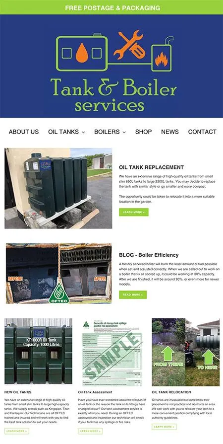 Tank & Boiler Services  - Website Design by Cliste Design